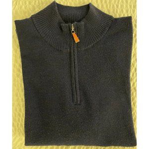 Piattelli BARNEYS NEW YORK 1/4 Zip Mock Neck Merino Wool Sweater in Navy Size M